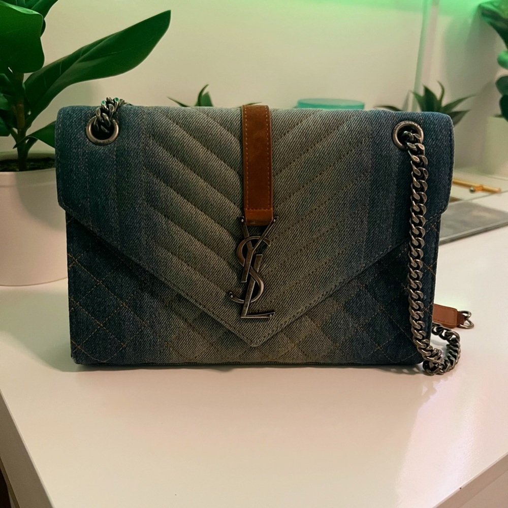 YSL Envelope Matelasse Denim Shoulder Bag